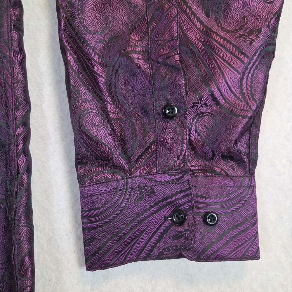 Barry Wang Mens Purple  Silk Poly Metallic Paisley L/S Button Dress Shirt 3XL - Picture 3 of 8
